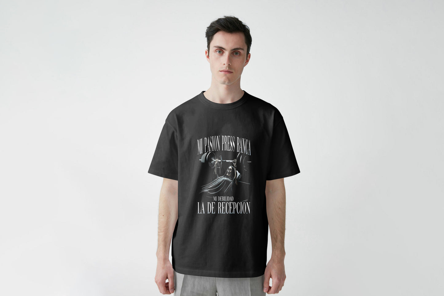 Playera MI PASION PRESS BANCA MI DEBILIDAD LA DE RECEPCION