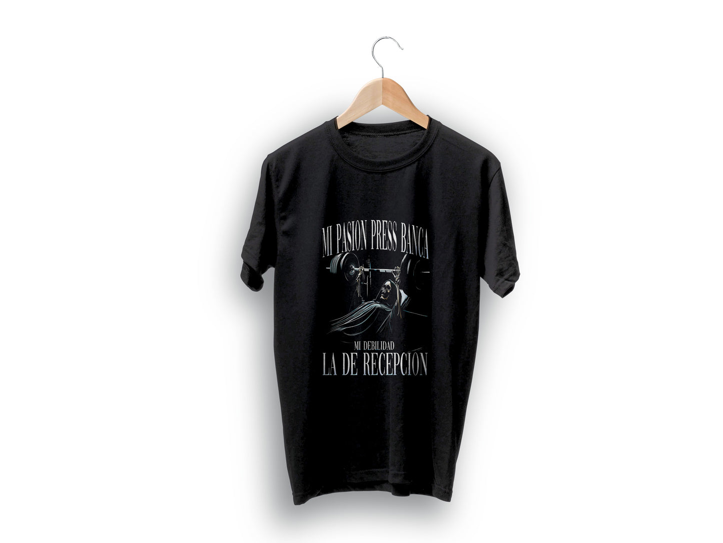 Playera MI PASION PRESS BANCA MI DEBILIDAD LA DE RECEPCION